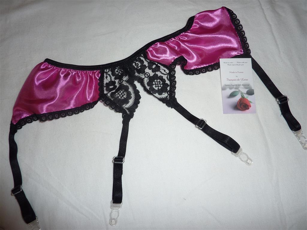 Hot Pink satin and lace Suspender belt
